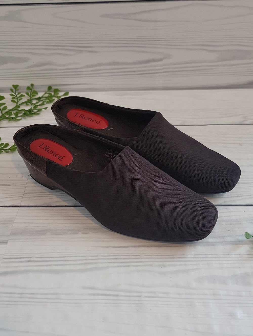 J. Renee Caliber Black Slip-On Mules Fabric Uppers Womens Size 7.5